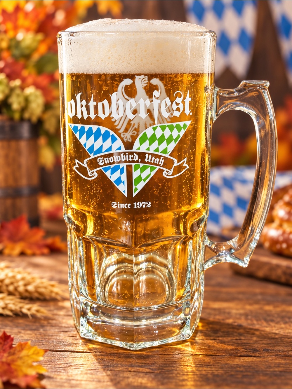 Oktoberfest Glass Beer Mug - Clear 32 oz Snowbird Festival 50th Anniversary